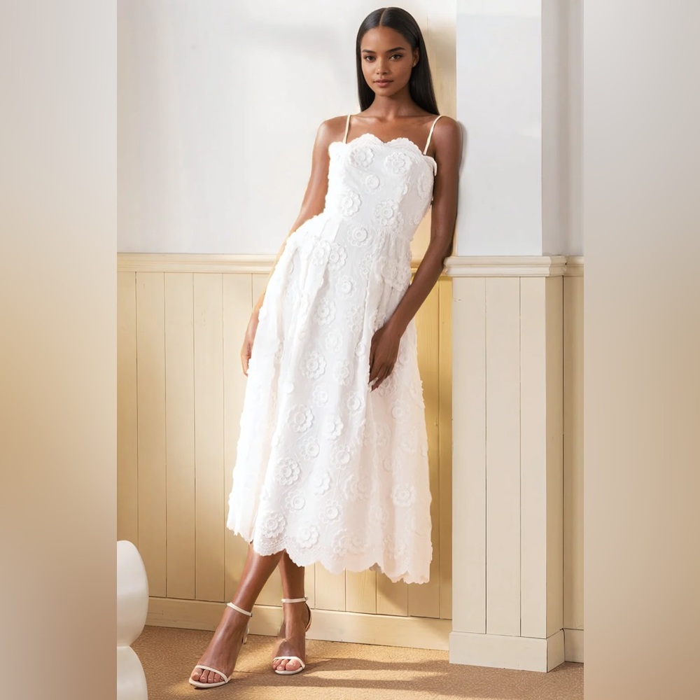 YumiKim, Elegant White Lace Koko Midi Dress